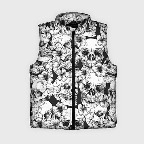 Женский жилет Чёрно белые черепа и маки / 3D-Черный – фото 1