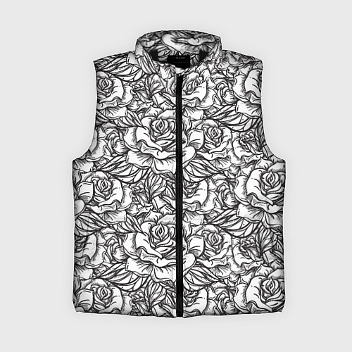Женский жилет Цветы Много Белых Роз / 3D-Черный – фото 1