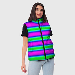 Женский жилет Зеленый и фиолетовые яркие неоновые полосы striped, цвет: 3D-черный — фото 2