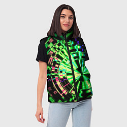 Женский жилет Неоновые дискообразные узоры - Зелёный, цвет: 3D-черный — фото 2