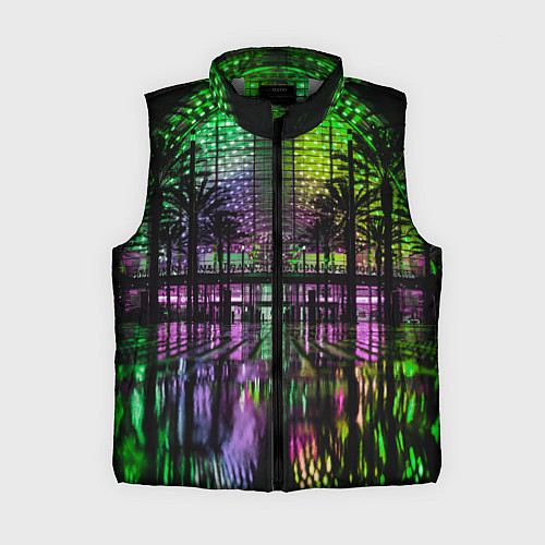 Женский жилет Неоновое здание ночью - Зелёный / 3D-Светло-серый – фото 1