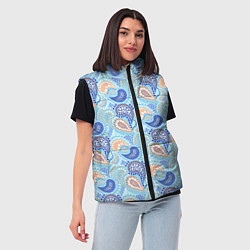 Женский жилет Турецкий огурец Turkish cucumber blue pattern, цвет: 3D-светло-серый — фото 2