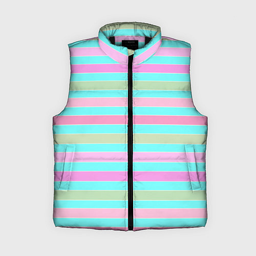 Женский жилет Pink turquoise stripes horizontal Полосатый узор / 3D-Черный – фото 1