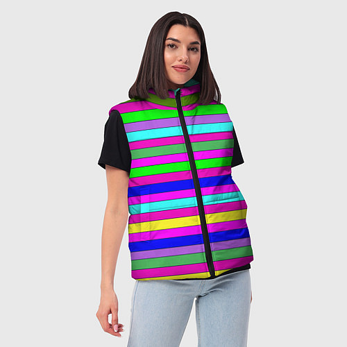 Женский жилет Multicolored neon bright stripes / 3D-Красный – фото 3