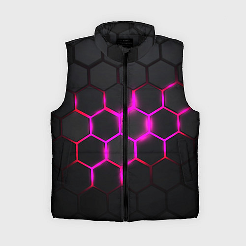 Женский жилет Объёмные соты - неоновые проблески / 3D-Черный – фото 1