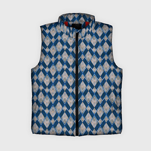 Женский жилет Синие, бежевые ромбы / 3D-Красный – фото 1