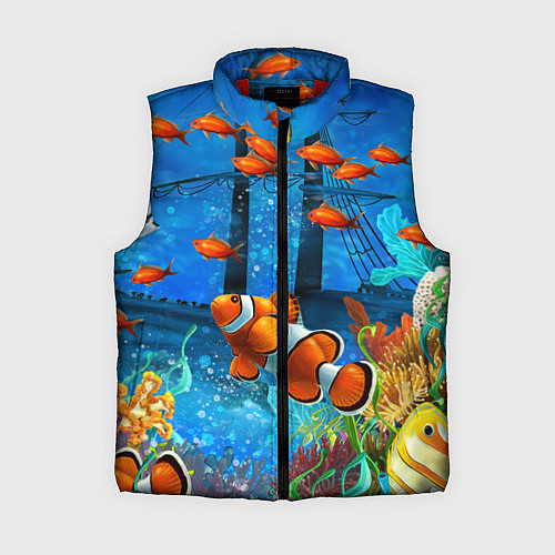 Женский жилет Затонувший корабль в окружении обитателей океана / 3D-Красный – фото 1