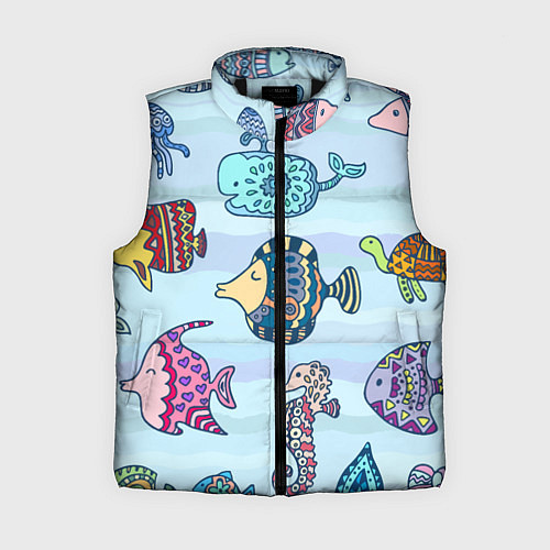 Женский жилет Кит, черепаха, акула и другие обитатели океана / 3D-Черный – фото 1