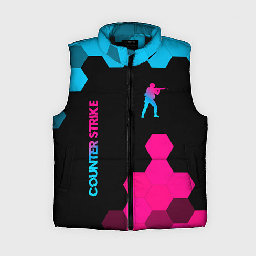 Женский жилет Counter Strike - neon gradient: символ и надпись в / 3D-Черный – фото 1