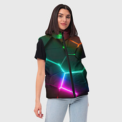 Женский жилет Радужный градиент неоновые геометрические плиты, цвет: 3D-черный — фото 2
