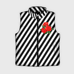 Женский жилет Черно-белые полоски с букетом роз
