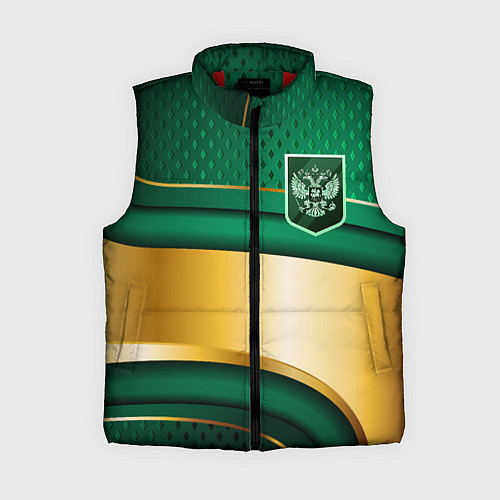 Женский жилет Герб России на зеленой абстракции / 3D-Красный – фото 1