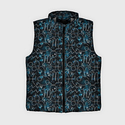 Женский жилет Знаки зодиака и звезды на сине- черном фоне, цвет: 3D-светло-серый