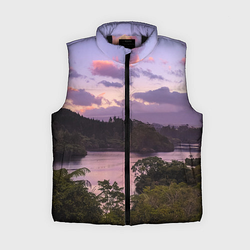 Женский жилет Пейзаж вечерней реки и леса / 3D-Черный – фото 1