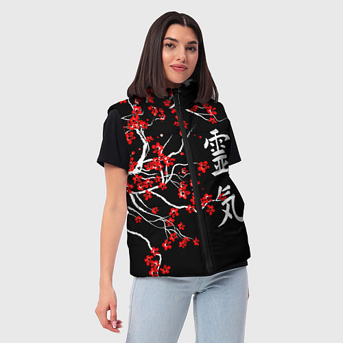 Женский жилет Сакура в цвету / 3D-Красный – фото 3