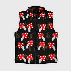 Женский жилет Мухоморы на черном фоне