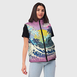 Женский жилет Штормовые океанские волны и пальмы, цвет: 3D-светло-серый — фото 2