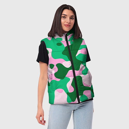 Женский жилет Абстрактные зелёно-розовые пятна / 3D-Красный – фото 3