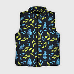 Женский жилет Микрофон и ноты, цвет: 3D-черный