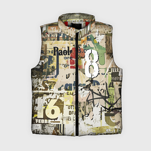 Женский жилет Восьмёрка на фоне рваных афиш / 3D-Красный – фото 1