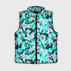 Женский жилет Пятнистый абстрактный узор серый с бирюзовыми лини