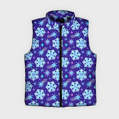 Женский жилет Снежинки со звездами в синем небе / 3D-Черный – фото 1