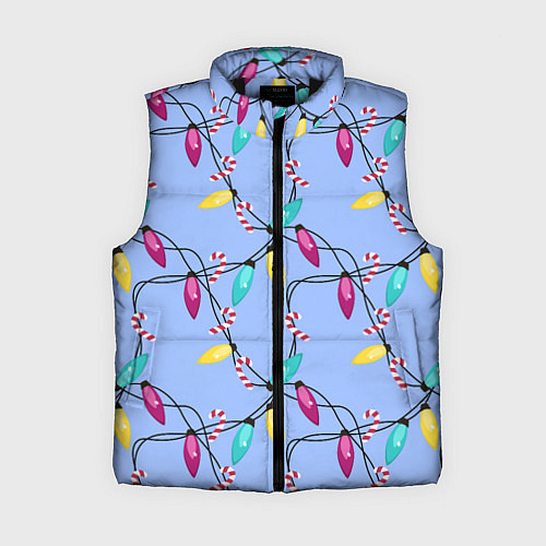 Женский жилет Новогодняя гирлянда голубая / 3D-Черный – фото 1