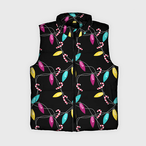 Женский жилет Новогодняя гирлянда черная / 3D-Черный – фото 1