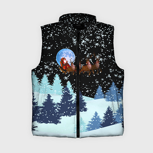 Женский жилет Санта на оленях в ночном небе / 3D-Черный – фото 1