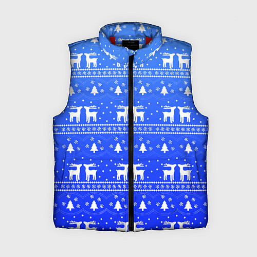 Женский жилет Синий орнамент с оленями / 3D-Красный – фото 1
