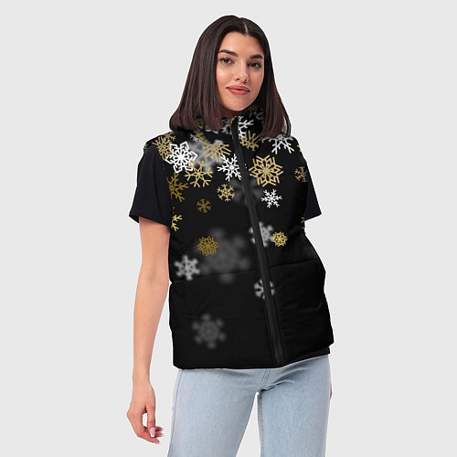 Женский жилет Золотые и белые снежинки / 3D-Светло-серый – фото 3