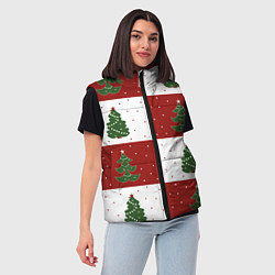 Женский жилет Красно-белые квадраты с новогодними елочками, цвет: 3D-красный — фото 2