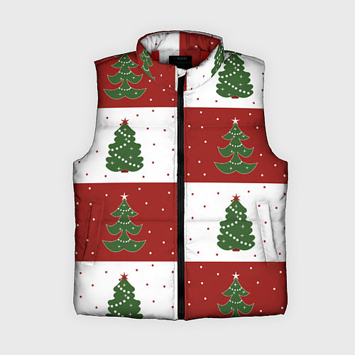Женский жилет Красно-белые квадраты с новогодними елочками / 3D-Красный – фото 1
