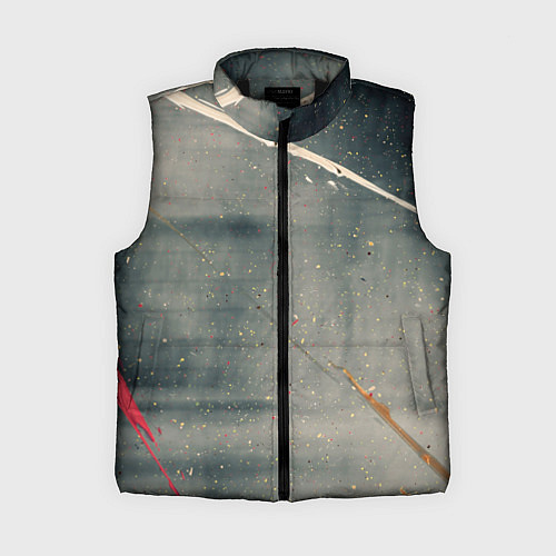 Женский жилет Серый туман и красные, оранжевые, белые мазки крас / 3D-Черный – фото 1