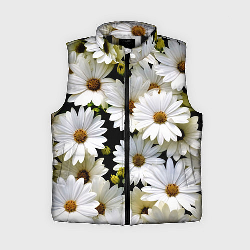 Женский жилет Белые цветы ромашки - летний паттерн / 3D-Черный – фото 1