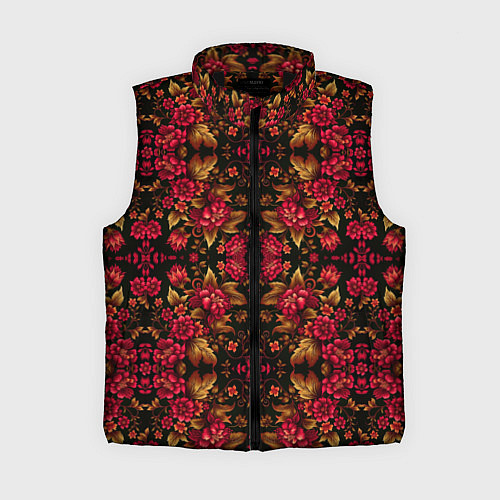 Женский жилет Растительный паттерн под хохлому / 3D-Черный – фото 1