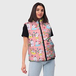Женский жилет Кошка единорог, цвет: 3D-светло-серый — фото 2