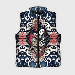 Женский жилет Irezumi style: девушка и синие узоры