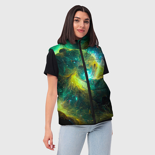 Женский жилет Небула в космосе в зеленых тонах - нейронная сеть / 3D-Красный – фото 3