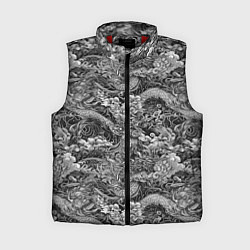 Женский жилет Черно-белый фон с элементами японской татуировки