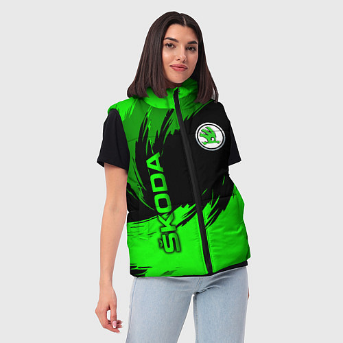 Женский жилет Шкода - зеленые штрихи / 3D-Красный – фото 3