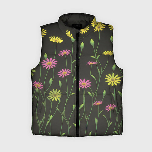 Женский жилет Полевые цветочки на темном фоне / 3D-Черный – фото 1