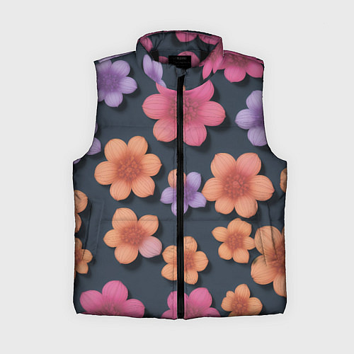 Женский жилет Разноцветные ромашки / 3D-Черный – фото 1