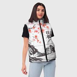 Женский жилет Цветущая сакура и солнце - Япония, цвет: 3D-черный — фото 2