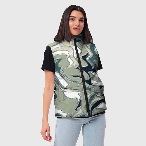 Женский жилет Абстракция оливковый / 3D-Светло-серый – фото 3