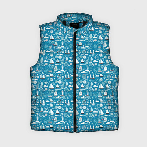 Женский жилет Белые кораблики паттерн / 3D-Черный – фото 1
