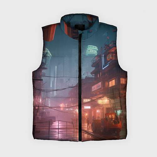 Женский жилет Киберпанк город будущего / 3D-Черный – фото 1