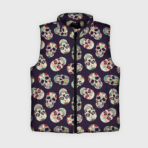 Женский жилет Узор с черепами Pattern with skulls / 3D-Черный – фото 1