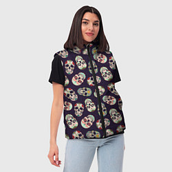 Женский жилет Узор с черепами Pattern with skulls, цвет: 3D-черный — фото 2