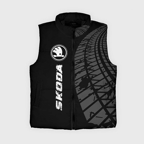 Женский жилет Skoda speed на темном фоне со следами шин: по-верт / 3D-Черный – фото 1
